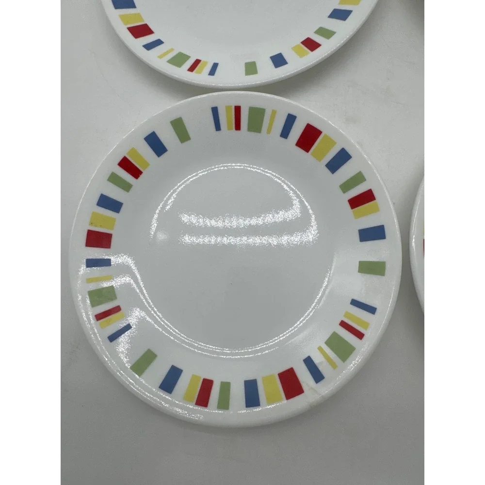 Corelle Vitrelle MEMPHIS Blocks Red Yellow Blue‎ Green Dessert Bread Plates 6